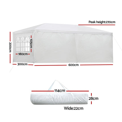 Instahut Gazebo 3x6m Marquee Wedding Party Tent Outdoor Camping Side Wall Canopy 6 Panel White.