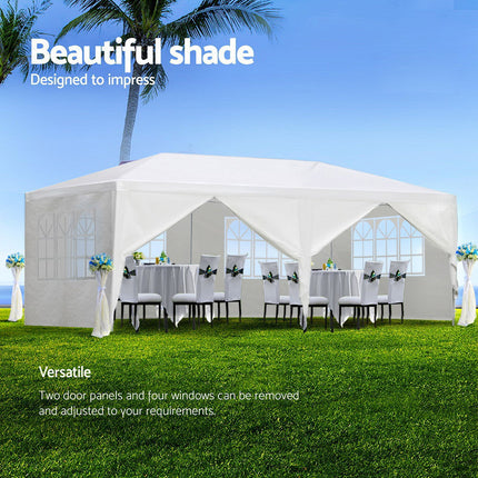 Instahut Gazebo 3x6m Marquee Wedding Party Tent Outdoor Camping Side Wall Canopy 6 Panel White.