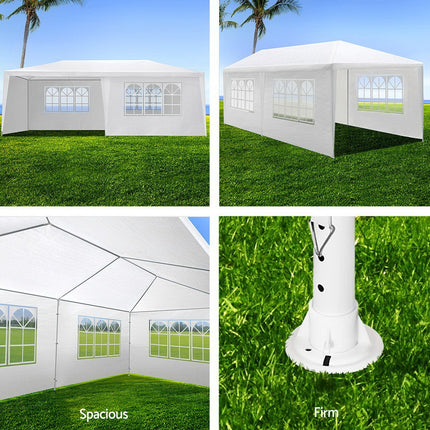 Instahut Gazebo 3x6m Marquee Wedding Party Tent Outdoor Camping Side Wall Canopy 6 Panel White.