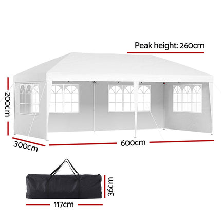 Instahut Gazebo Pop Up Marquee 3x6m Wedding Party Outdoor Camping Tent Canopy Side Wall White.