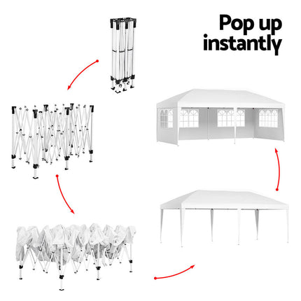 Instahut Gazebo Pop Up Marquee 3x6m Wedding Party Outdoor Camping Tent Canopy Side Wall White.