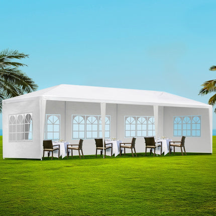 Instahut Gazebo 3x9m Marquee Wedding Party Tent Outdoor Camping Side Wall Canopy 5 Panel White.