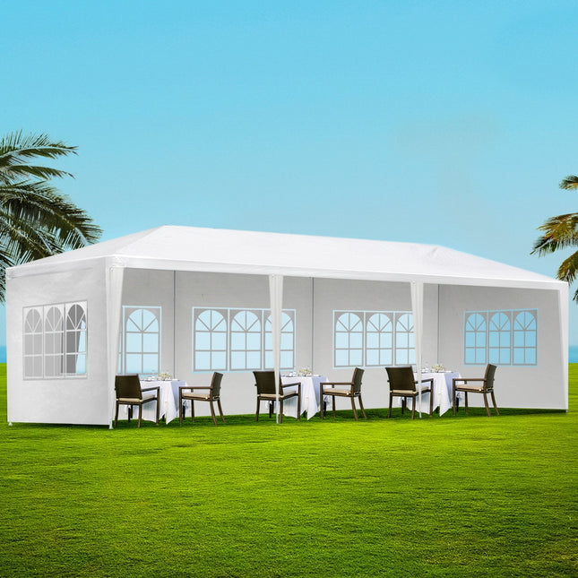 Instahut Gazebo 3x9m Marquee Wedding Party Tent Outdoor Camping Side Wall Canopy 5 Panel White.