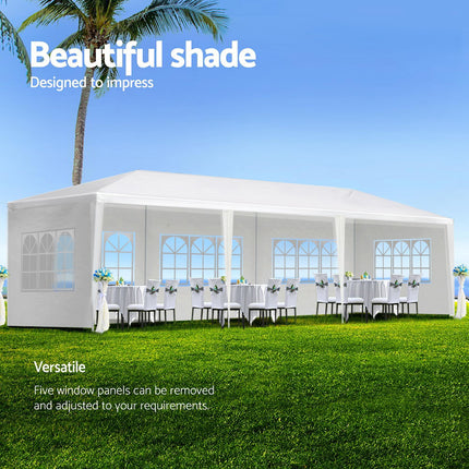 Instahut Gazebo 3x9m Marquee Wedding Party Tent Outdoor Camping Side Wall Canopy 5 Panel White.