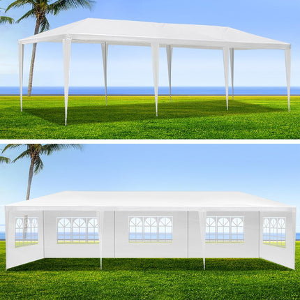 Instahut Gazebo 3x9m Marquee Wedding Party Tent Outdoor Camping Side Wall Canopy 5 Panel White.