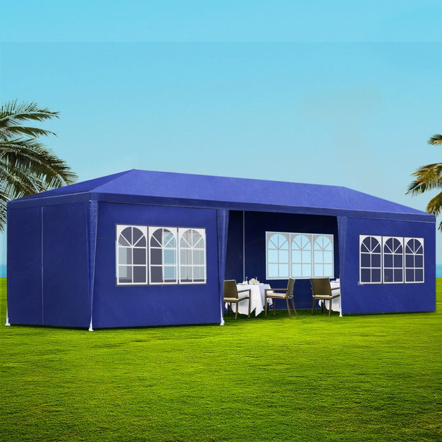 Instahut Gazebo 3x9m Marquee Wedding Party Tent Outdoor Camping Side Wall Canopy 8 Panel Blue.
