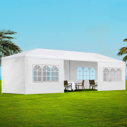 Instahut Gazebo 3x9m Marquee Wedding Party Tent Outdoor Camping Side Wall Canopy 8 Panel White.