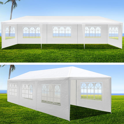 Instahut Gazebo 3x9m Marquee Wedding Party Tent Outdoor Camping Side Wall Canopy 8 Panel White.