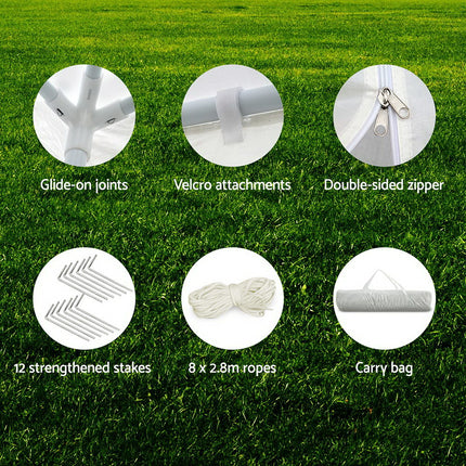 Instahut Gazebo 3x9m Marquee Wedding Party Tent Outdoor Camping Side Wall Canopy 8 Panel White.