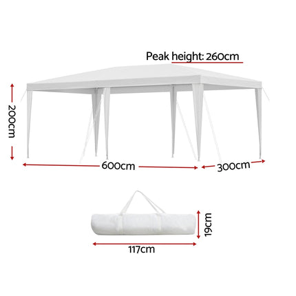 Instahut Gazebo 3x6m Wedding Party Marquee Tent Outdoor Event Camping Canopy Shade White.