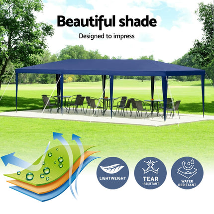 Instahut Gazebo 3x9m Wedding Party Marquee Tent Outdoor Event Camping Shade Blue.