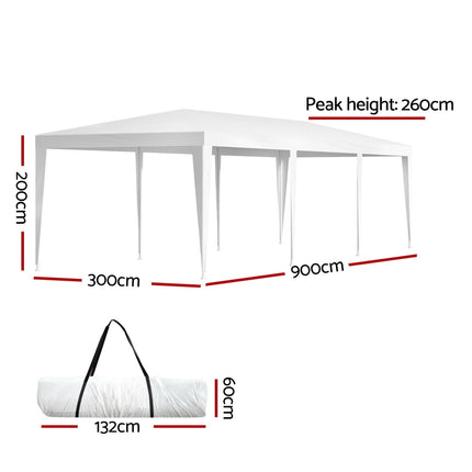 Instahut Gazebo 3x9 Wedding Party Marquee Tent Outdoor Event Camping Shade White.