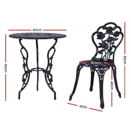 Gardeon 3PC Outdoor Setting Bistro Set Chairs Table Cast Aluminum Rose Black.