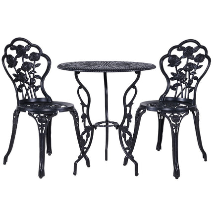 Gardeon 3PC Outdoor Setting Bistro Set Chairs Table Cast Aluminum Rose Black.