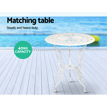 Gardeon 3PC Outdoor Setting Bistro Set Chairs Table Cast Aluminum Patio Furniture Rose White.
