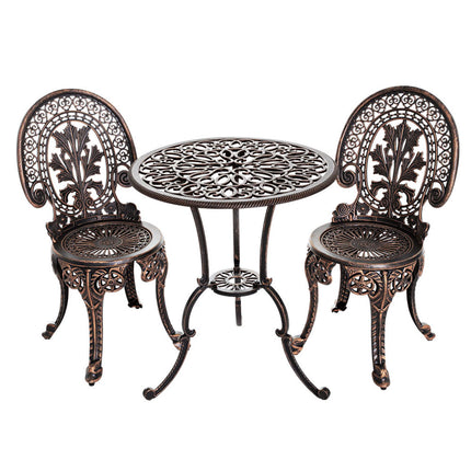 Gardeon 3PC Patio Furniture Outdoor Bistro Set Dining Chairs Aluminium Bronze.