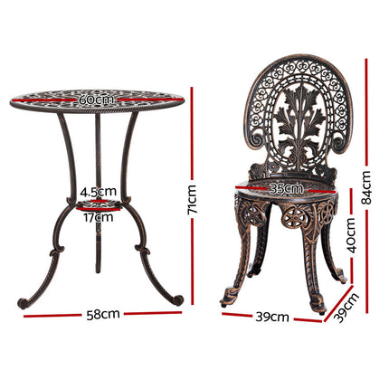 Gardeon 3PC Patio Furniture Outdoor Bistro Set Dining Chairs Aluminium Bronze.