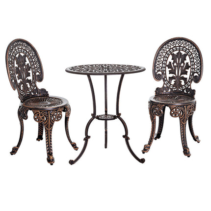 Gardeon 3PC Patio Furniture Outdoor Bistro Set Dining Chairs Aluminium Bronze.