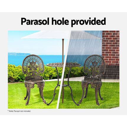 Gardeon 3PC Patio Furniture Outdoor Bistro Set Dining Chairs Aluminium Bronze.