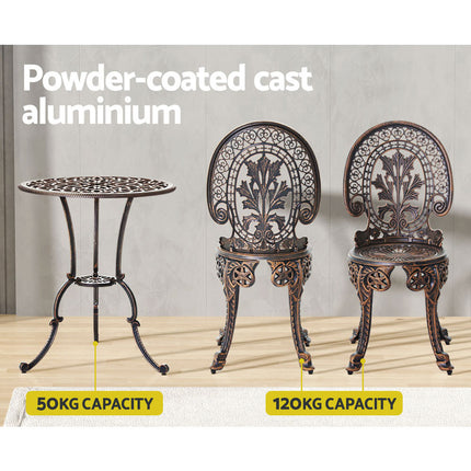 Gardeon 3PC Patio Furniture Outdoor Bistro Set Dining Chairs Aluminium Bronze.