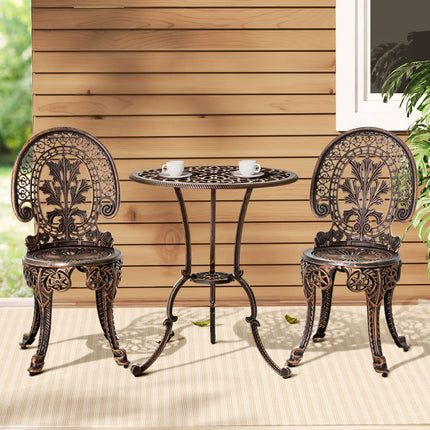 Gardeon 3PC Patio Furniture Outdoor Bistro Set Dining Chairs Aluminium Bronze.