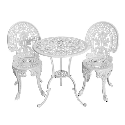 Gardeon 3PC Patio Furniture Outdoor Bistro Set Dining Chairs Aluminium White.
