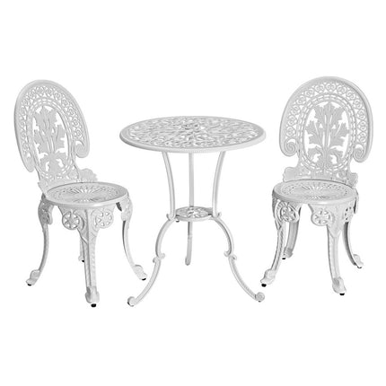 Gardeon 3PC Patio Furniture Outdoor Bistro Set Dining Chairs Aluminium White.