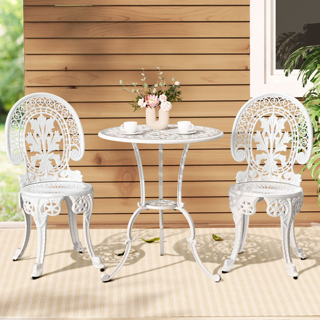 Gardeon 3PC Patio Furniture Outdoor Bistro Set Dining Chairs Aluminium White.