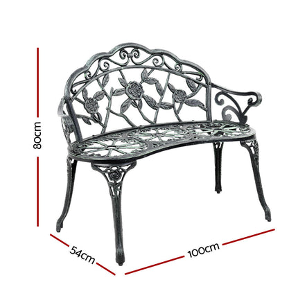 Gardeon Outdoor Garden Bench Seat 100cm Cast Aluminium Patio Chair Vintage Green.