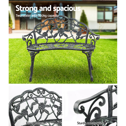 Gardeon Outdoor Garden Bench Seat 100cm Cast Aluminium Patio Chair Vintage Green.