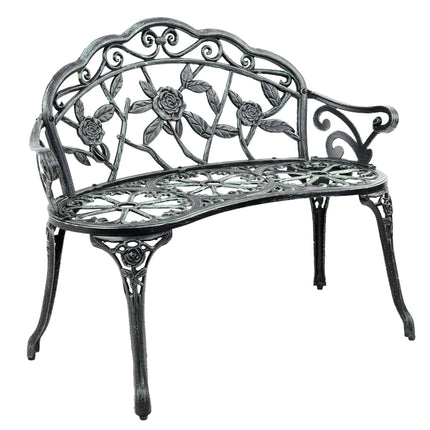 Gardeon Outdoor Garden Bench Seat 100cm Cast Aluminium Patio Chair Vintage Green.