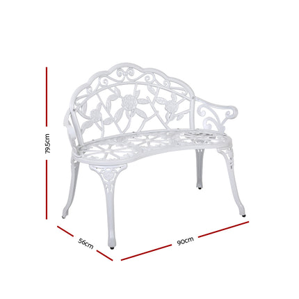 Gardeon Outdoor Garden Bench Seat 100cm Cast Aluminium Outdoor Patio Chair Vintage White.