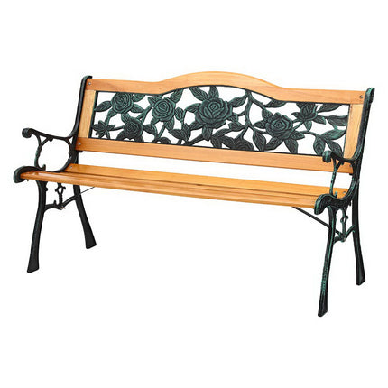 Gardeon Outdoor Garden Bench Seat 126cm Wooden Cast Iron 3 Seater Patio Furniture.