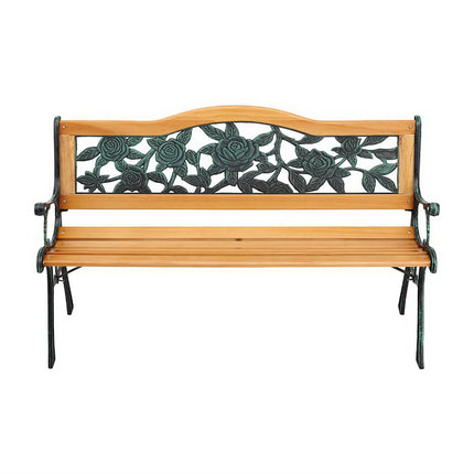 Gardeon Outdoor Garden Bench Seat 126cm Wooden Cast Iron 3 Seater Patio Furniture.