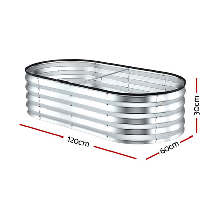 Green Fingers Raised Garden Bed Galvanised Oval Metal Planter Box Large Outdoor 120x60x30cm Silver.