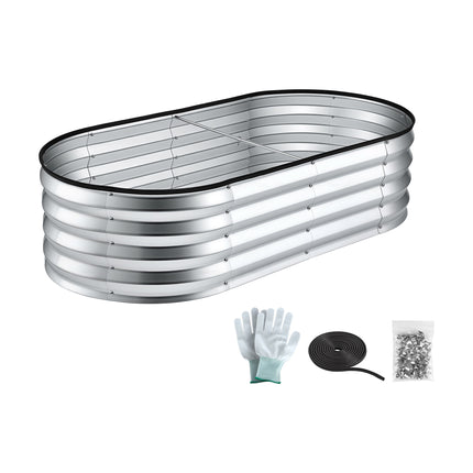 Green Fingers Raised Garden Bed Galvanised Oval Metal Planter Box Large Outdoor 120x60x30cm Silver.