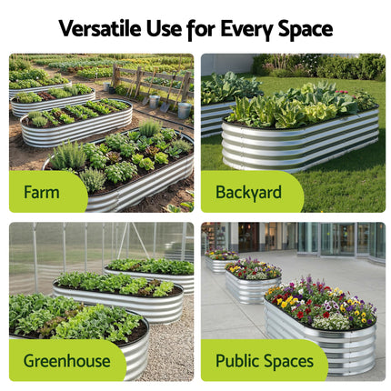 Green Fingers Raised Garden Bed Galvanised Oval Metal Planter Box Large Outdoor 120x60x30cm Silver.