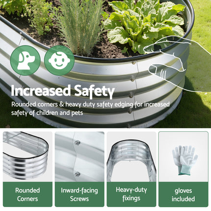 Green Fingers Raised Garden Bed Galvanised Oval Metal Planter Box Large Outdoor 120x60x30cm Silver.