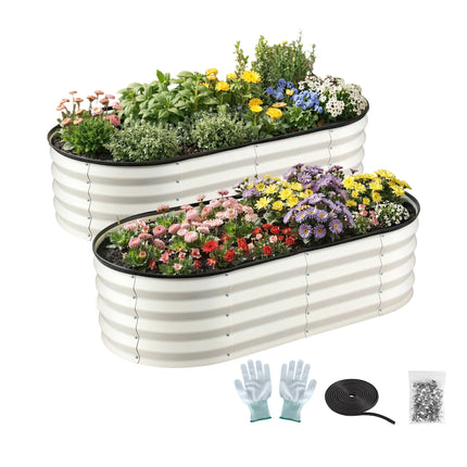 Green Fingers Raised Garden Bed 2 Pack Galvanised Planter Box Rust Resistant 120x60x30cm White.