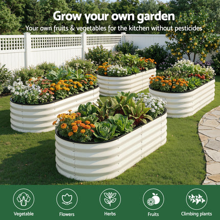 Green Fingers Raised Garden Bed 2 Pack Galvanised Planter Box Rust Resistant 120x60x30cm White.