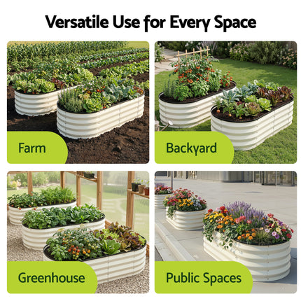 Green Fingers Raised Garden Bed 2 Pack Galvanised Planter Box Rust Resistant 120x60x30cm White.