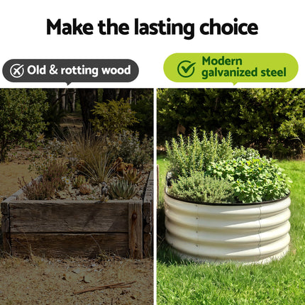 Green Fingers Raised Garden Bed 2 Pack Galvanised Planter Box Rust Resistant 120x60x30cm White.