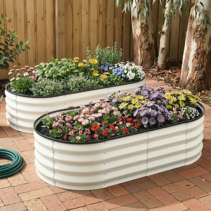 Green Fingers Raised Garden Bed 2 Pack Galvanised Planter Box Rust Resistant 120x60x30cm White.