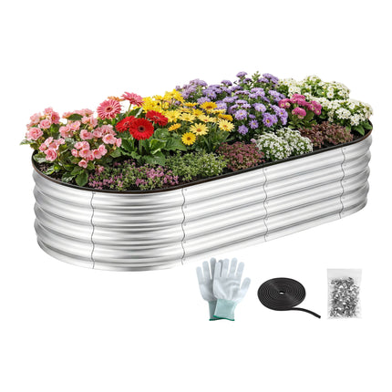 Green Fingers Raised Garden Bed Galvanised Oval Metal Planter Box Large Outdoor 150x70x30cm Silver.