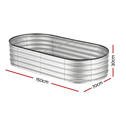 Green Fingers Raised Garden Bed Galvanised Oval Metal Planter Box Large Outdoor 150x70x30cm Silver.