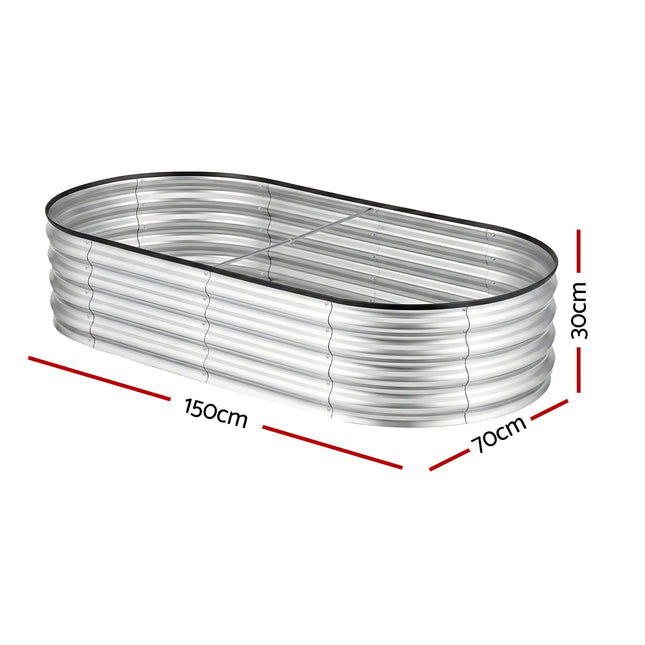 Green Fingers Raised Garden Bed Galvanised Oval Metal Planter Box Large Outdoor 150x70x30cm Silver.