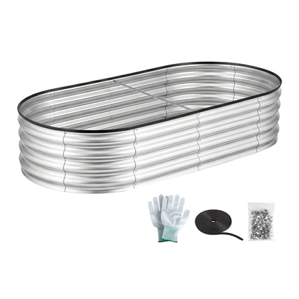 Green Fingers Raised Garden Bed Galvanised Oval Metal Planter Box Large Outdoor 150x70x30cm Silver.