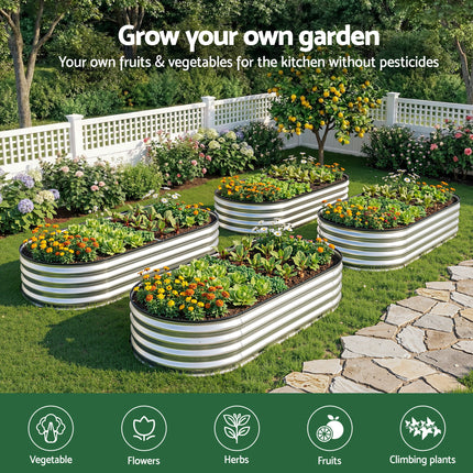 Green Fingers Raised Garden Bed Galvanised Oval Metal Planter Box Large Outdoor 150x70x30cm Silver.