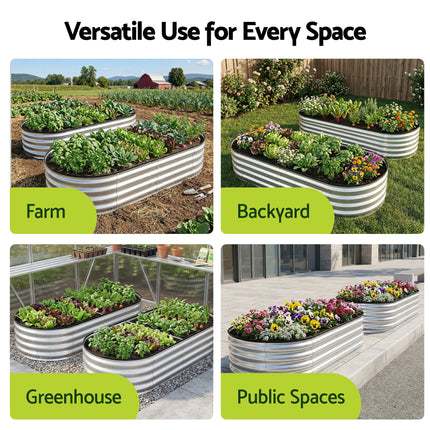 Green Fingers Raised Garden Bed Galvanised Oval Metal Planter Box Large Outdoor 150x70x30cm Silver.