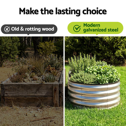 Green Fingers Raised Garden Bed Galvanised Oval Metal Planter Box Large Outdoor 150x70x30cm Silver.